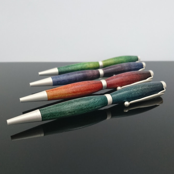 Hand turned and dyed wooden twist pen. Various and Custom Colours. Tulipwood with Pearl.